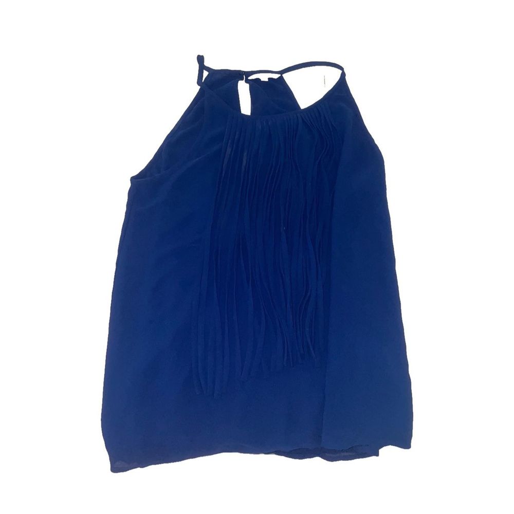 Blue Fringe Keyhole Blouse